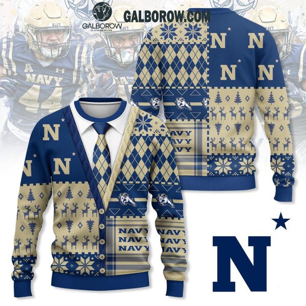 Navy Midshipmen Football Office Style 2024 Christmas Ugly Sweater