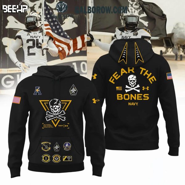 Navy Midshipmen New Jolly Rogers Fear The Bones Hoodie T-Shirt Black