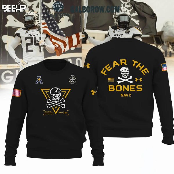 Navy Midshipmen New Jolly Rogers Fear The Bones Hoodie T-Shirt Black