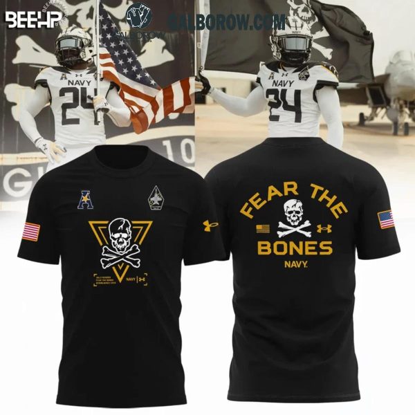 Navy Midshipmen New Jolly Rogers Fear The Bones Hoodie T-Shirt Black