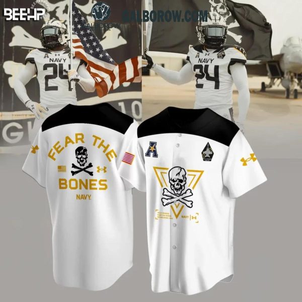 Navy Midshipmen New Jolly Rogers White Fear The Bones Baseball Jersey