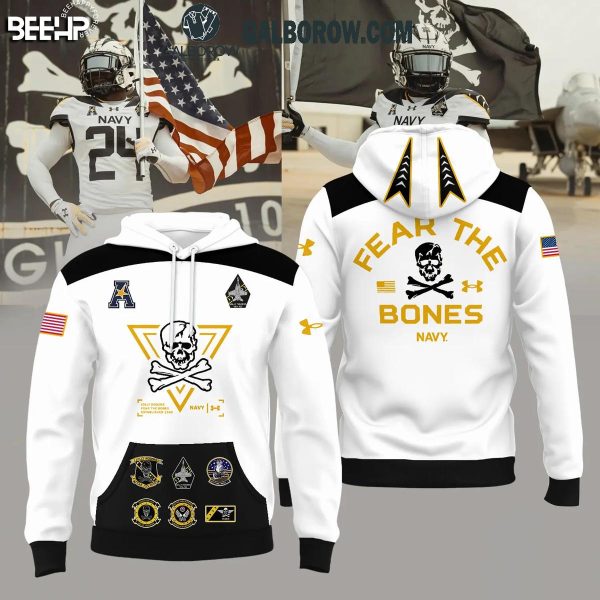 Navy Midshipmen New Jolly Rogers White Fear The Bones Hoodie T-Shirt