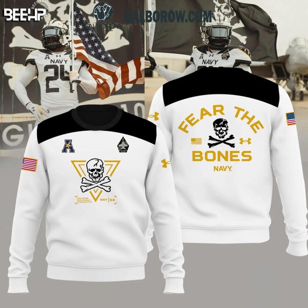 Navy Midshipmen New Jolly Rogers White Fear The Bones Hoodie T-Shirt