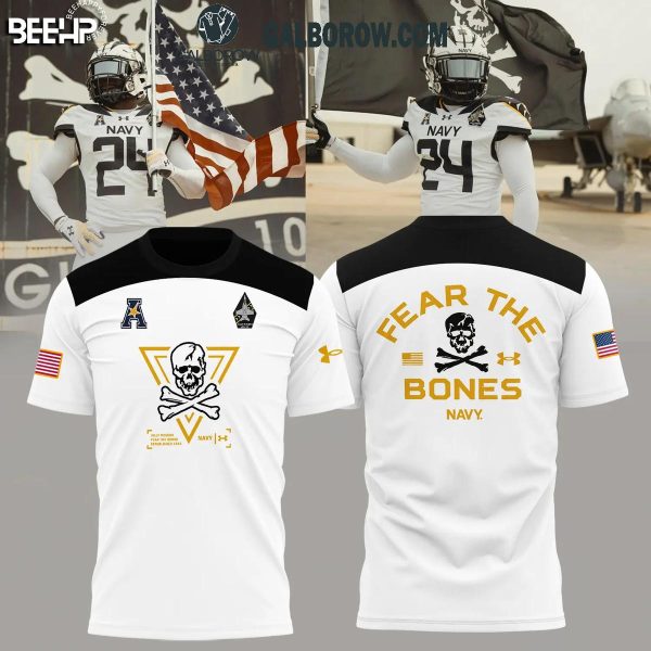 Navy Midshipmen New Jolly Rogers White Fear The Bones Hoodie T-Shirt