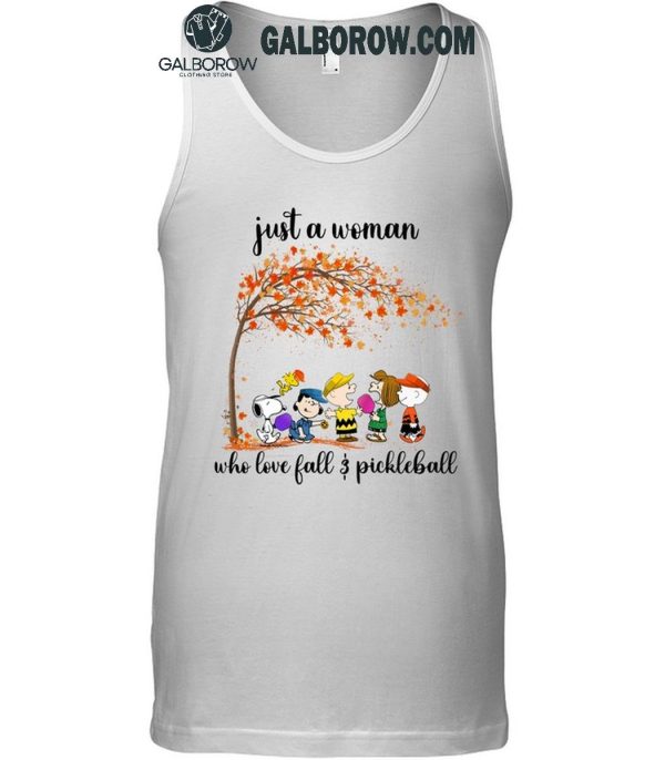 Snoopy Just A Woman Who Loves Fall And Pickleball T-Shirt