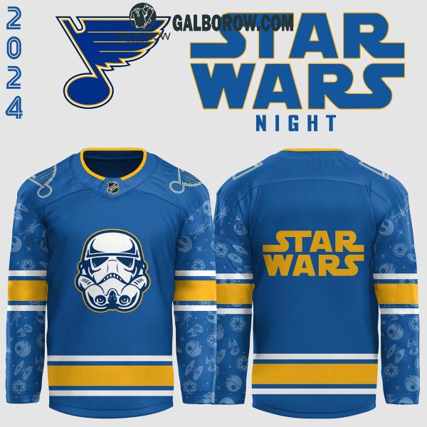 St. Louis Blues 2024 Star Wars Fan Celebrating Blue Hockey Jersey