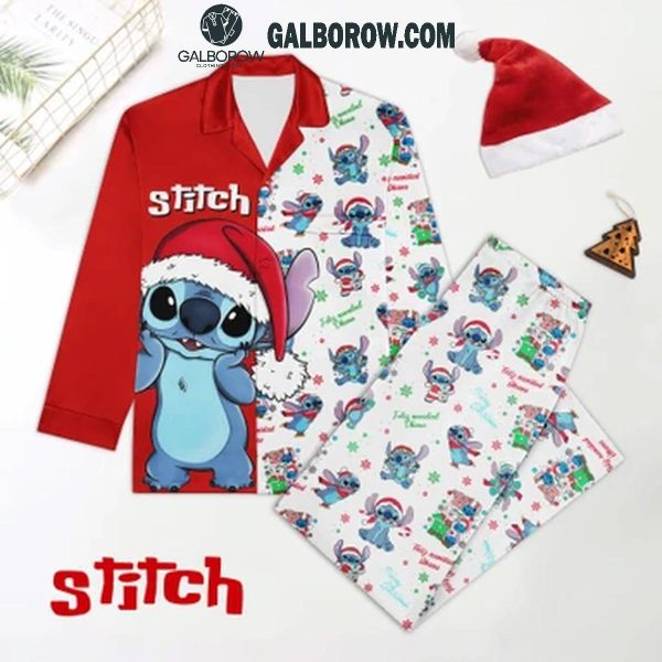 Stitch Loving Christmas 2024 Satin Polyester Pajamas Set