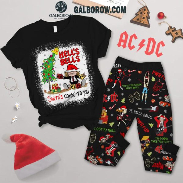 ACDC Hell’s Bells Santa’s Comin’ To You Christmas Fleece Pajamas Set