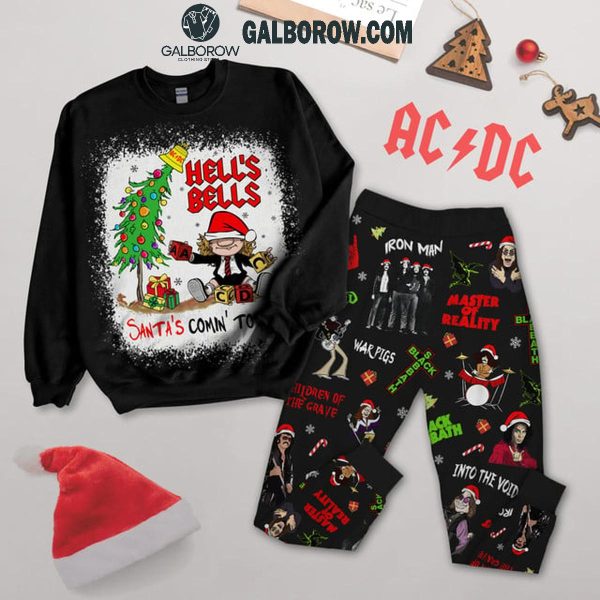 ACDC Hell’s Bells Santa’s Comin’ To You Christmas Fleece Pajamas Set