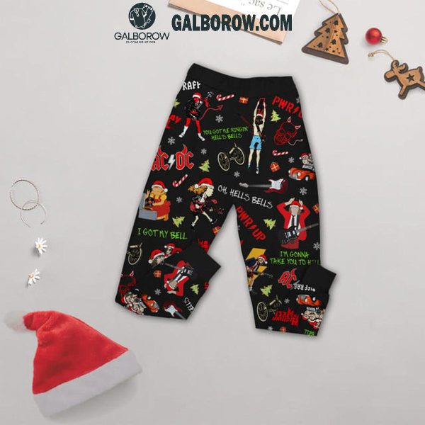 ACDC Hell’s Bells Santa’s Comin’ To You Christmas Fleece Pajamas Set