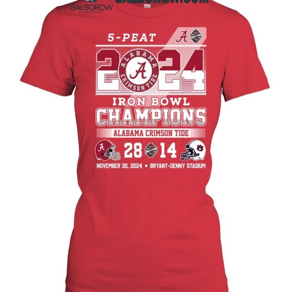 Alabama Crimson Tide 2024 5 Peat Iron Bowl Champions Cheer T Shirt