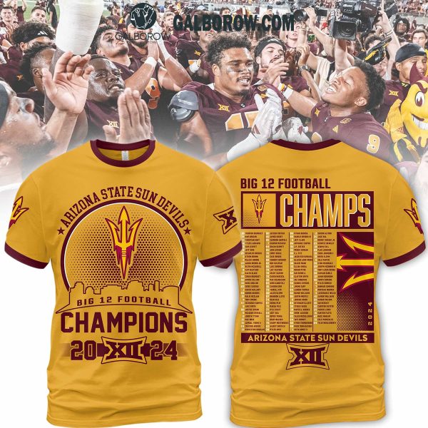 Arizona State Sun Devils Big 12 Football Champions 2024 Hoodie T-Shirt Yellow