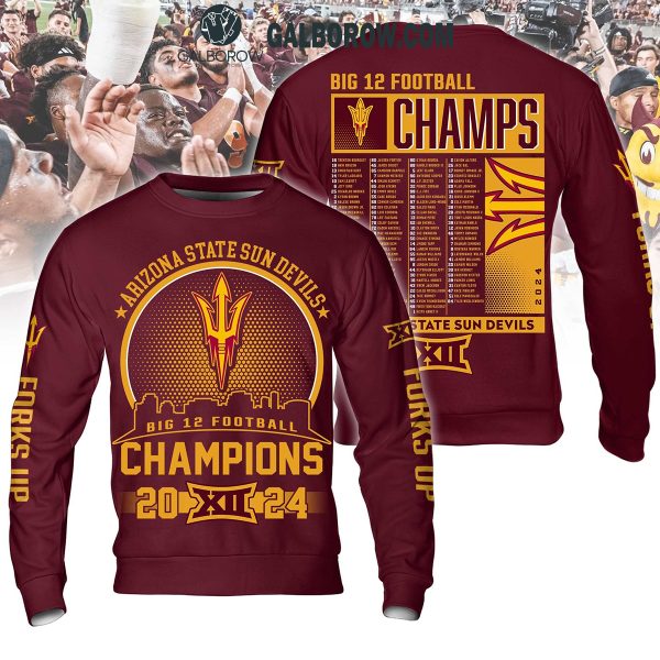 Arizona State Sun Devils Big 12 Football Champions 2024 Red Hoodie T-Shirt