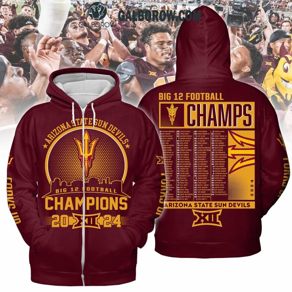 Arizona State Sun Devils Big 12 Football Champions 2024 Red Hoodie T-Shirt