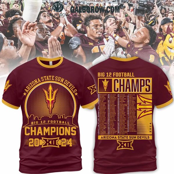 Arizona State Sun Devils Big 12 Football Champions 2024 Red Hoodie T-Shirt