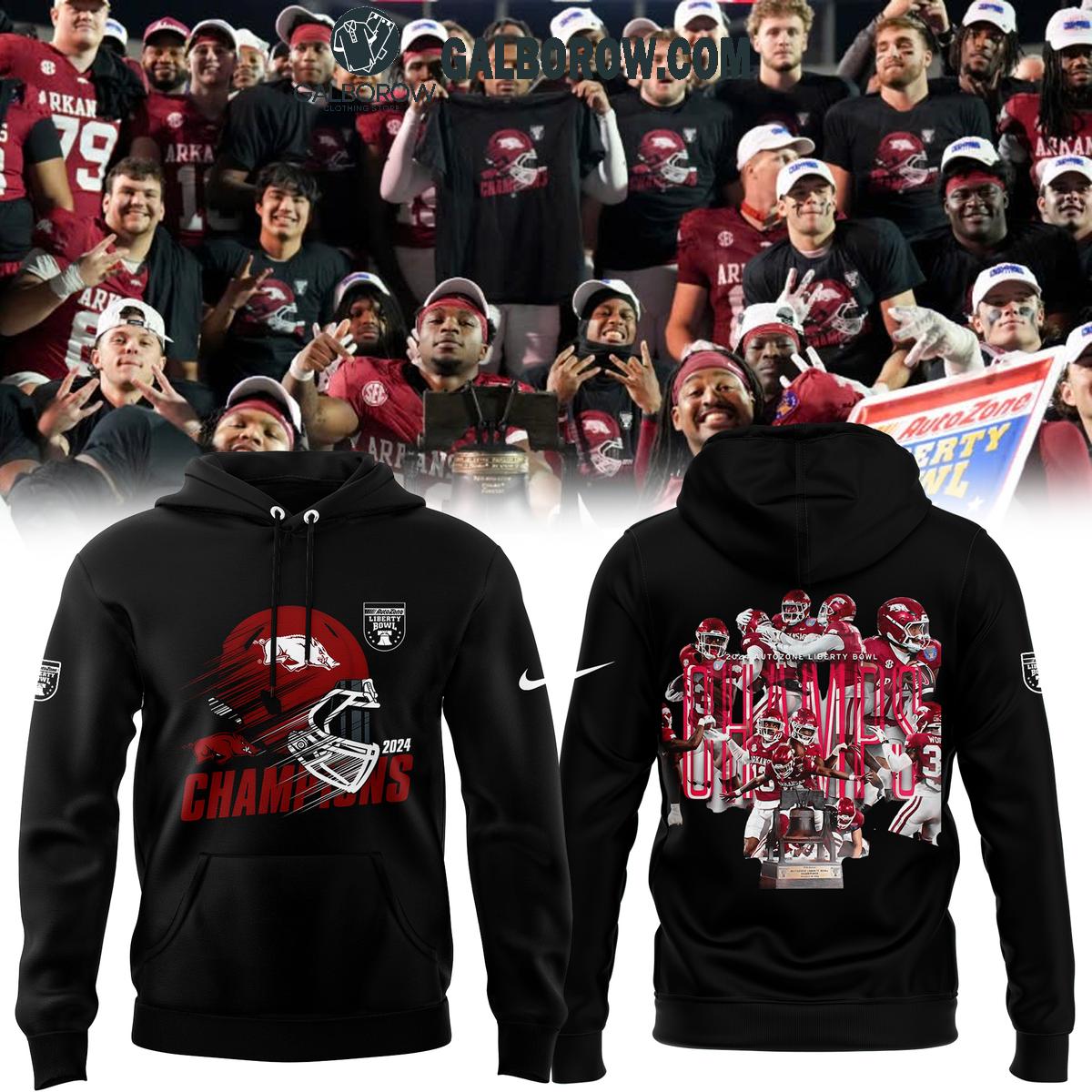 Arkansas Razorbacks Football 2024 Liberty Bowl Champions Black Hoodie