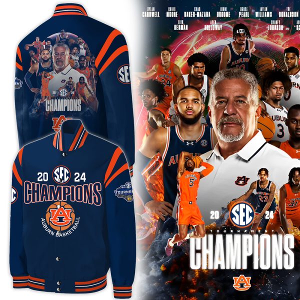 Auburn Tigers Basketball Celebrate 2024 SEC Tournament Champion Baseball Jacket