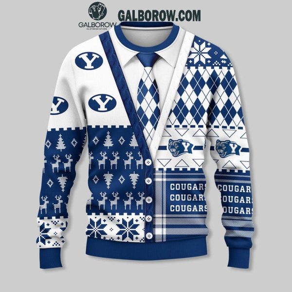 BYU Cougars Suit Up Happy Holidays Christmas Ugly Sweater