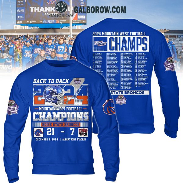 Boise State Broncos Back To Mountain West Champions 2024 Hoodie T-Shirt