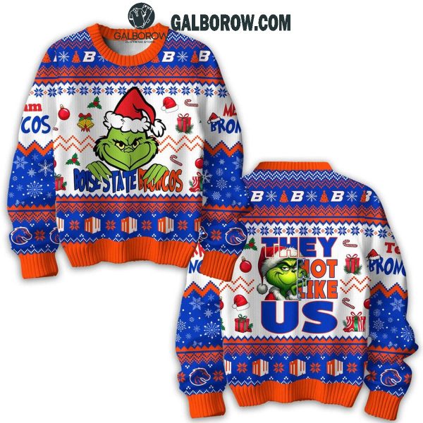 Boise State Broncos The Grinch They Not Like Us 2024 Christmas Ugly Sweater