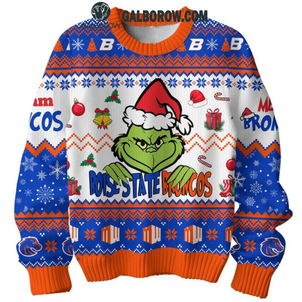 Boise State Broncos The Grinch They Not Like Us 2024 Christmas Ugly Sweater