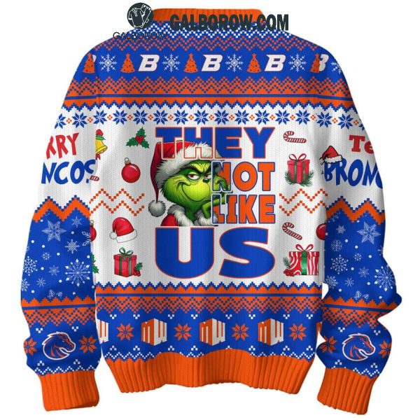 Boise State Broncos The Grinch They Not Like Us 2024 Christmas Ugly Sweater