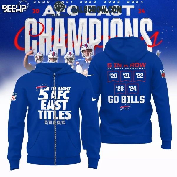 Buffalo Bills 5 Straight AFC East Division Titles 2020-2024 Go Bills Blue Hoodie T-Shirt