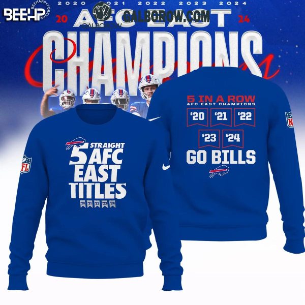 Buffalo Bills 5 Straight AFC East Division Titles 2020-2024 Go Bills Blue Hoodie T-Shirt