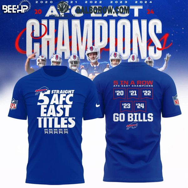 Buffalo Bills 5 Straight AFC East Division Titles 2020-2024 Go Bills Blue Hoodie T-Shirt