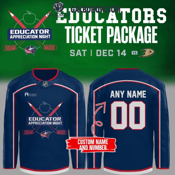 Columbus Blue Jackets Educator Appreciation Night Spirit Personalized Hockey Jersey