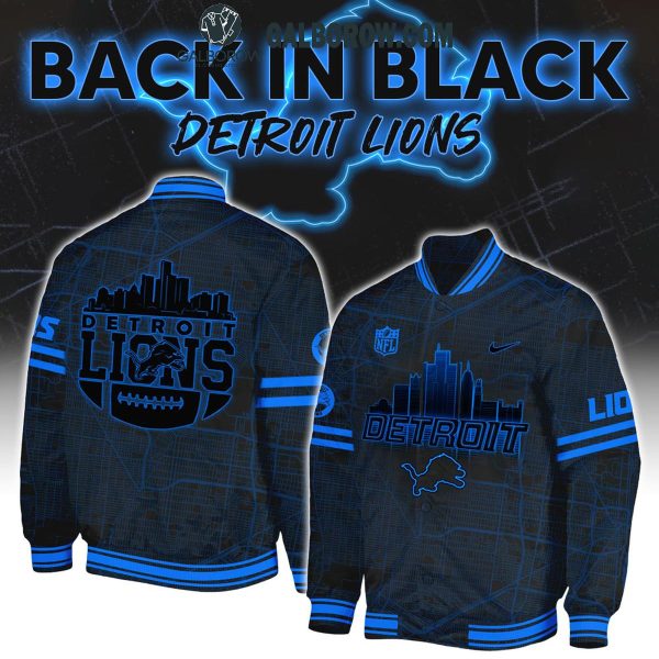 Detroit Lions 2024 Back In Black City Skyline Baseball Jacket