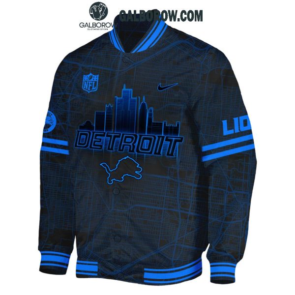 Detroit Lions 2024 Back In Black City Skyline Baseball Jacket