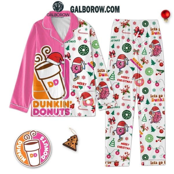 Dunkin’ Donuts Merry Christmas Happy Holidays Satin Polyester Pajamas Set