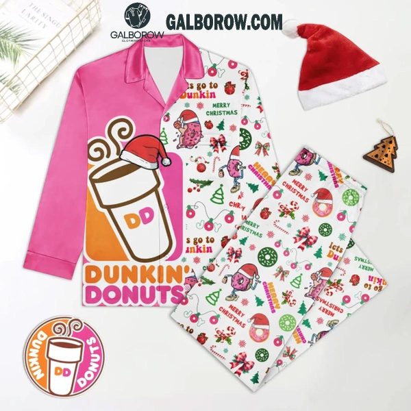 Dunkin’ Donuts Merry Christmas Happy Holidays Satin Polyester Pajamas Set