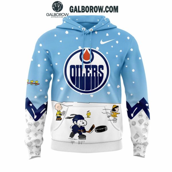 Edmonton Oilers Snoopy Friends Peanuts Hockey Holiday Cheers Hoodie T-Shirt