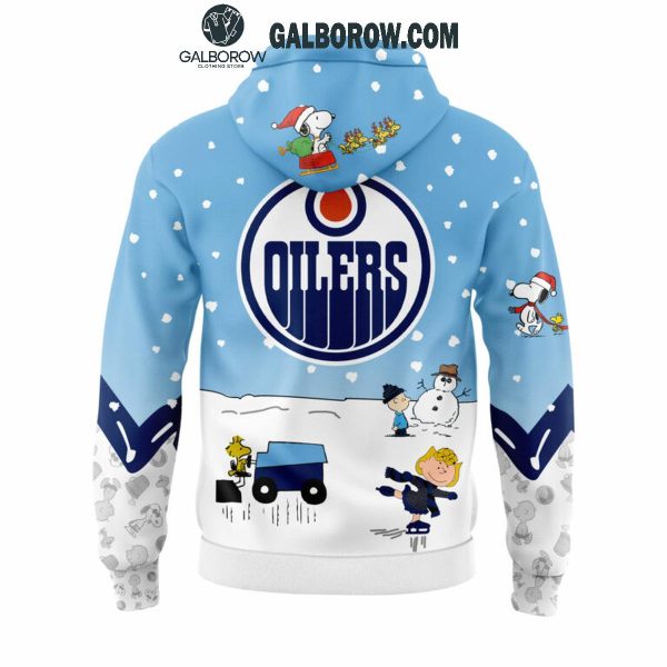 Edmonton Oilers Snoopy Friends Peanuts Hockey Holiday Cheers Hoodie T-Shirt