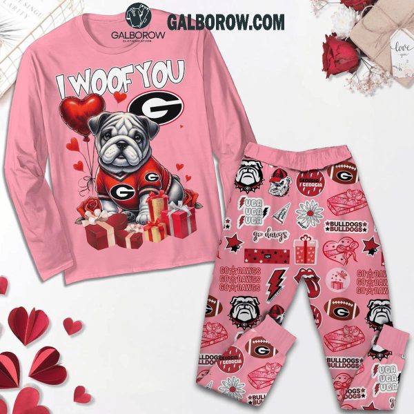 Georgia Bulldogs I Woof You Valentine 2025 Fleece Pajamas Set