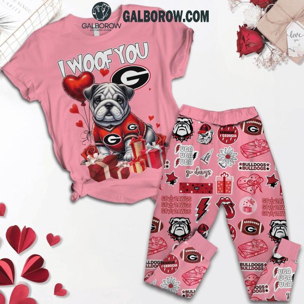 Georgia Bulldogs I Woof You Valentine 2025 Fleece Pajamas Set