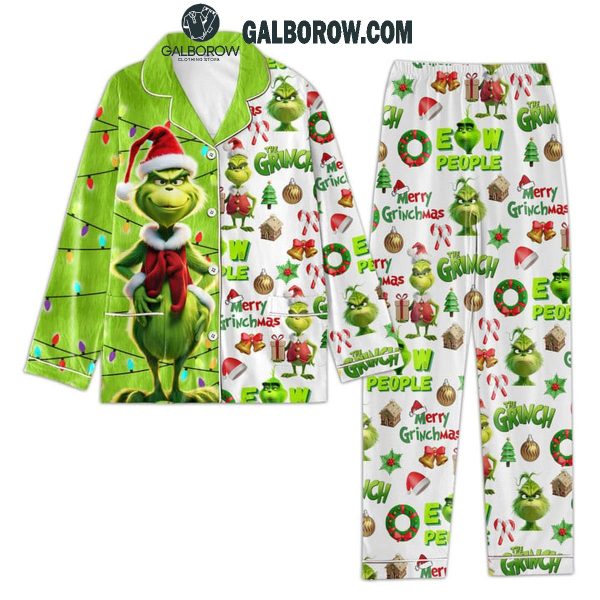 Grinch Under The Christmas Tree Merry Christmas 2024 Satin Polyester Pajamas Set