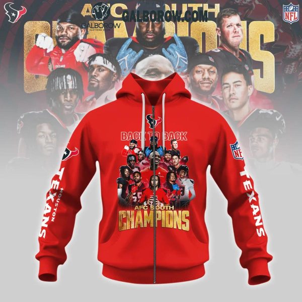 Houston Texans Back To Back AFC South Division Champions 2024 Red Hoodie T-Shirt