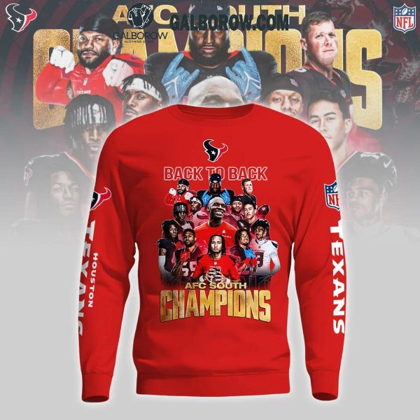 Houston Texans Back To Back AFC South Division Champions 2024 Red Hoodie T-Shirt