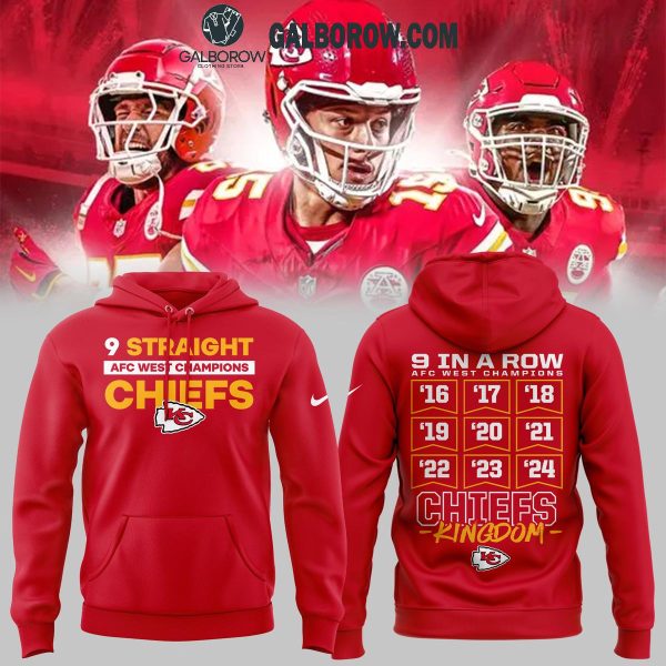 Kansas City Chiefs 2024 AFC West Champs Celebrate 9th Time Hoodie T-Shirt