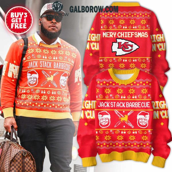 Kansas City Chiefs Jack Stack Barbecue Merry Chiefmas Ugly Sweater