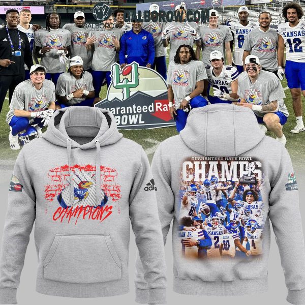 Kansas Jayhawks Guaranteed Rate Bowl Champions Grey Hoodie