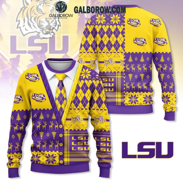 LSU Tigers Suit Up Happy Holidays Christmas Ugly Sweater