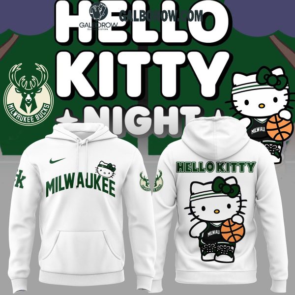 Milwaukee Bucks Cheer 50th Anniversary Of Hello Kitty White 2024 Hoodie T-Shirt