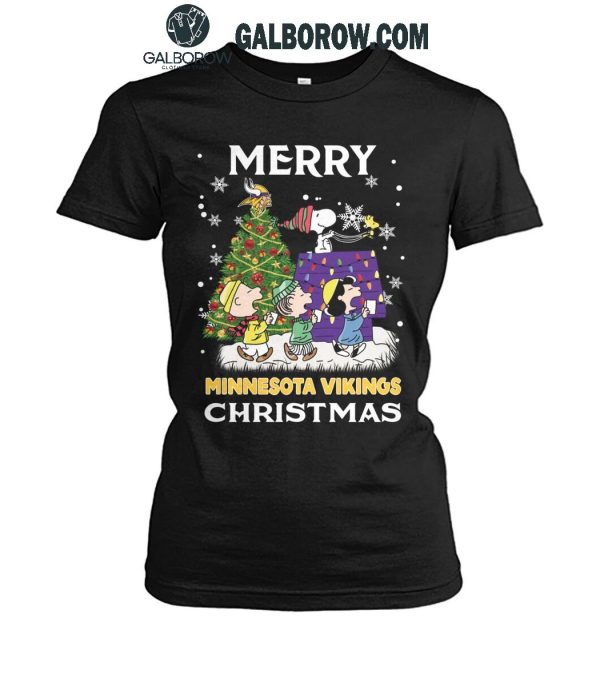 Minnesota Vikings Christmas Merry Time 2024 With Snoopy Team T-Shirt