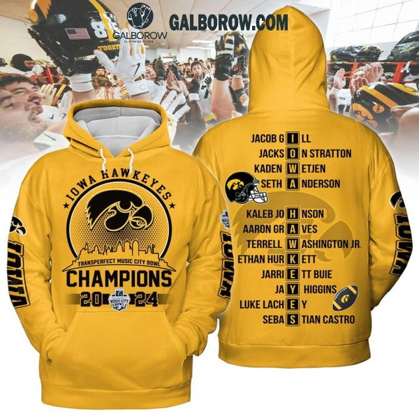 Missouri Tigers 2024 Celebrating Transperfect Music City Bowl Yellow Hoodie T-Shirt