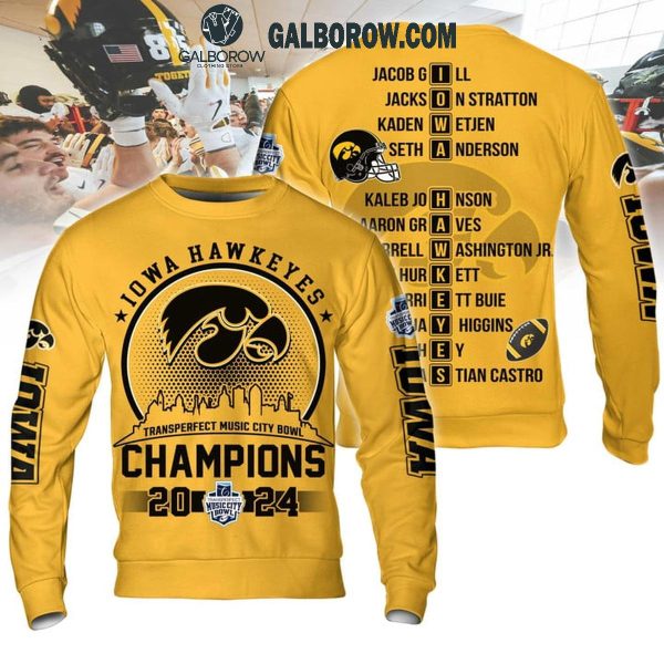 Missouri Tigers 2024 Celebrating Transperfect Music City Bowl Yellow Hoodie T-Shirt