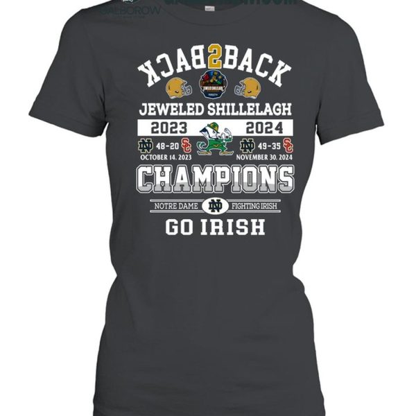 Notre Dame Fighting Irish Jeweled Shillelagh Back2back Champions T Shirt